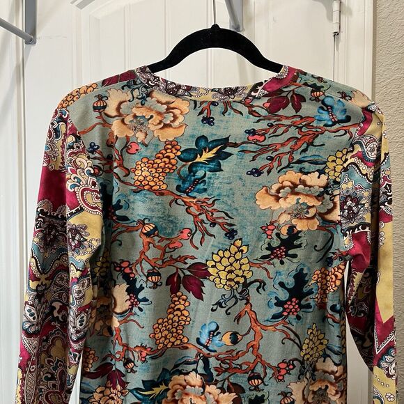 Parsley & Sage Floral Paisley Bright Colors 3/4 Sleeve Lettuce Trim Tunic Top S - Picture 8 of 11